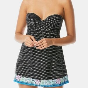 NWT Coco Reef 5 Way Black Polka Dot  Swimsuit Swim Dress Size 32/34C (8/…